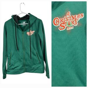 A Christmas Story Women's Green RM Running Man Full Zip Athletic Hoodie Medium